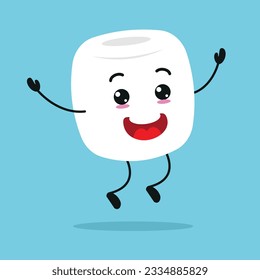 Cute happy marshmallow character. Funny celebration marshmallow cartoon emoticon in flat style. sweet emoji vector illustration