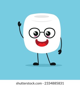 Cute happy marshmallow character. Smiling and greet marshmallow cartoon emoticon in flat style. sweet emoji vector illustration