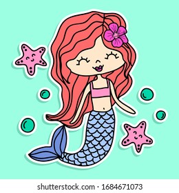 CUTE AND HAPPY MERMAID, SLOGAN PRINT VECTOR