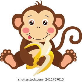 Cute happy monkey eating a banana
