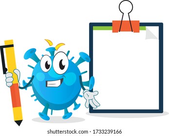 cute happy monster character presenting something on clipboard