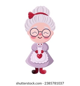 Cute and happy Mrs Claus - vector Christmas illustration isolated. Christmas character.