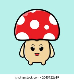 Cute happy mushroom cartoon icon illustration design isolated flat cartoon style