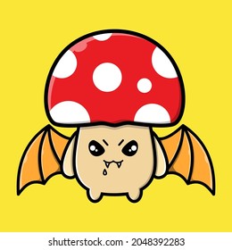 Cute happy mushroom with costume  zombie cartoon icon illustration design isolated flat cartoon style