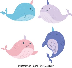 cute happy  narwhals kid colorful collection