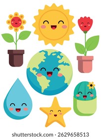 Cute happy nature characters collection set