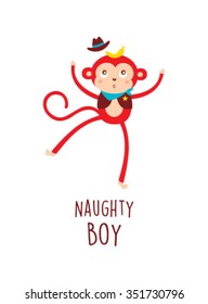 cute happy naughty red monkey vector