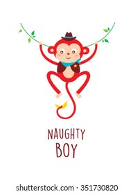 cute happy naughty red monkey vector