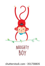 cute happy naughty red monkey vector