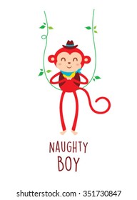 cute happy naughty red monkey vector