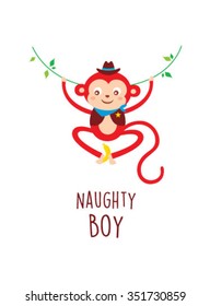 Cute Happy Naughty Red Monkey Vector