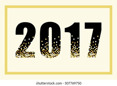 Cute Happy New Year banner with glamour golden confetti numbers of 2017