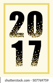 Cute Happy New Year banner with glamour golden confetti numbers of 2017