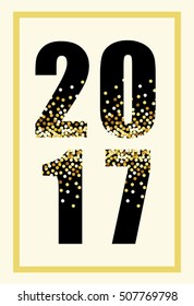 Cute Happy New Year banner with glamour golden confetti numbers of 2017