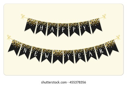 Cute Happy New Year Bunting Flags Stock Vector (Royalty Free) 455378356 ...