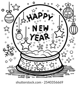 Cute Happy New Year coloring card illustration Perfect for celebrations and special occasions.