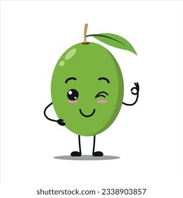 Cute happy olive character. Funny smiling and blink olive cartoon emoticon in flat style. fruit emoji vector illustration