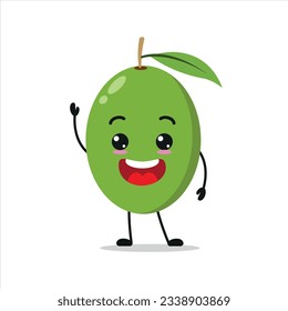 Cute happy olive character. Smiling and greet olive cartoon emoticon in flat style. fruit emoji vector illustration