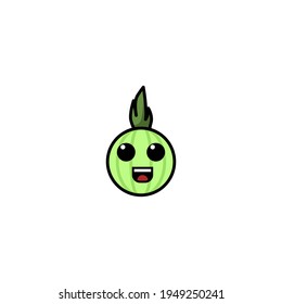 Cute Happy Onion Cartoon Character Vector Illustration Design. Outline, Cute, Funny Style. Recomended For Children Book, Cover Book, And Other.
