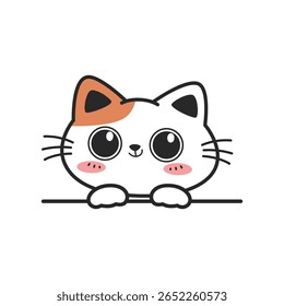 Cute happy orange cat with big eye cartoon hand-drawn style peeking, Kawaii smiling cat doodle