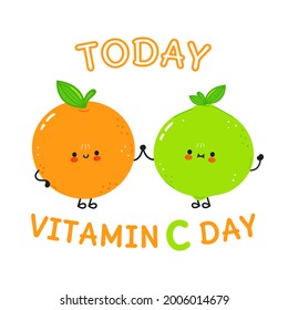 Cute happy orange fruit,lime baby,kids,face,emoji. Vector hand drawn doodle style cartoon character illustration icon design. Cute cartoon adorable kids,baby happy orange fruit,lime. Friends concept