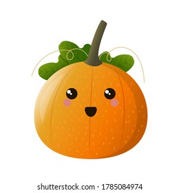 Cute happy orange pumpkin. Vector illustration White background. Pumpkin for Halloween and Thanksgiving.