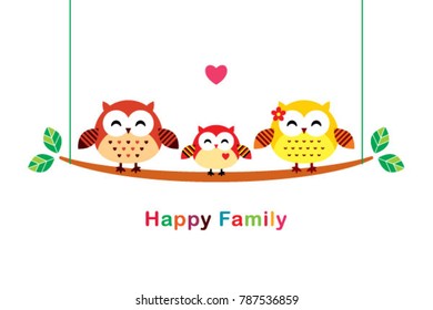 cute happy owl family vector