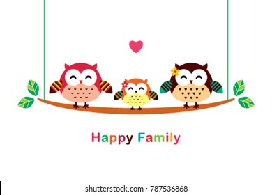 cute happy owl family vector