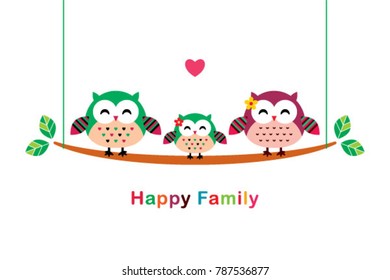 cute happy owl family vector