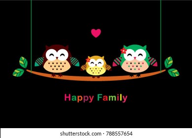 cute happy owl family vector