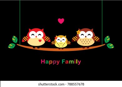 cute happy owl family vector