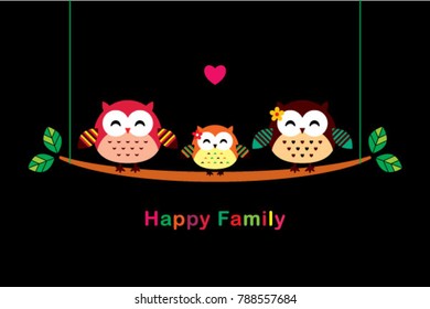 cute happy owl family vector