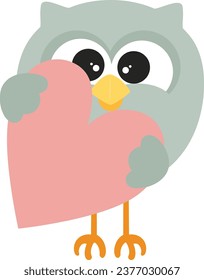 Cute happy owl holding a heart