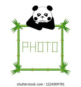 Cute happy panda and bamboo. Photo frame Vector wallpaper.