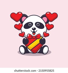 cute happy panda cartoon character in valentines day
