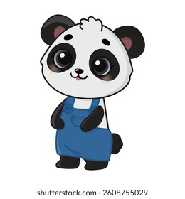 Cute happy panda. Cartoon character for greeting card, invitation, stickers. Vector illustration. Isolated on white background