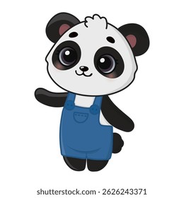 Cute happy panda. Cartoon character for greeting card, invitation, stickers. Vector illustration. Isolated on white background