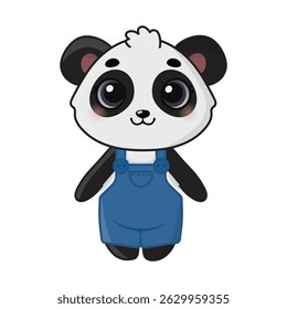 Cute happy panda. Cartoon character for greeting card, invitation, stickers. Vector illustration. Isolated on white background
