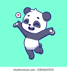 Ilustración del icono del vector de dibujos animados Cute Happy Panda. Concepto de icono de la naturaleza animal Vector Premium aislado. Estilo de dibujo plano