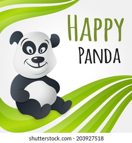 Cute happy panda character mascot on green background