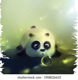 cute and happy panda illustration, large size wallpaper vector