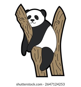 Cute happy panda resting or relaxing on tree vector illustration on white background