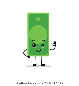 Cute happy paper money character. Funny smiling and blink money cartoon emoticon in flat style. financial emoji vector illustration