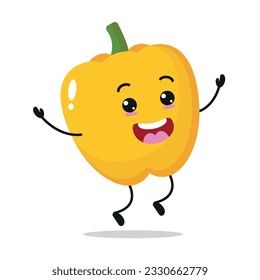 Cute happy paprika character. Funny jump paprika cartoon emoticon in flat style. vegetable emoji vector illustration