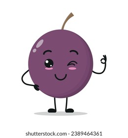 Cute happy passion fruit cartoon. Funny smiling and wink fruit cartoon emoticon in flat style. closet vector illustration