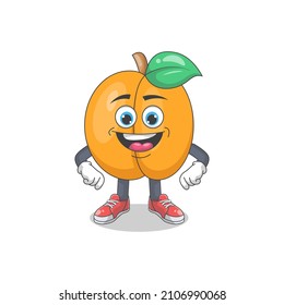 Ilustración del vector de dibujos animados Cute Happy Peach. Concepto de carácter mascota de frutas Vector premium aislado