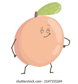 Cute happy peach character. Funny emoticon in flat style. Fruit emoji vector illustration. boss, smart guyfruit