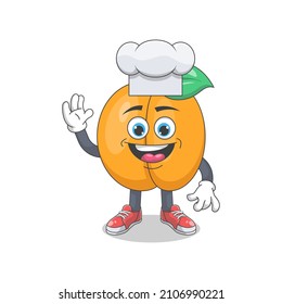 Cute Happy Peach Chef Cartoon Vector Illustration. Fruit Mascot Character Concept Isolated Premium Vector