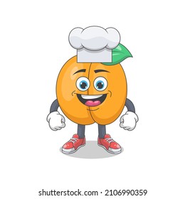 Cute Happy Peach Chef Cartoon Vector Illustration. Fruit Mascot Character Concept Isolated Premium Vector