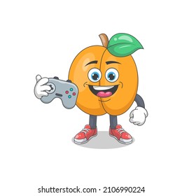 Cute Happy Peach Gamer Cartoon Vector Illustration. Fruit Mascot Character Concept Isolated Premium Vector
